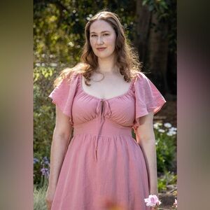 NWT Aulieude Pink Midi Dress Size S Fairytale Cottagecore